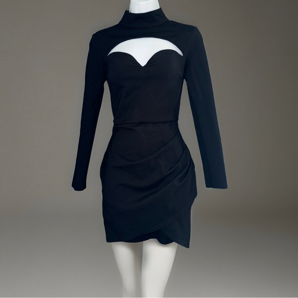 Tiger Mist Sexy Little Black Cut Out Sweetheart Party Long Sleeve Dress Medium - Picture 2 of 8